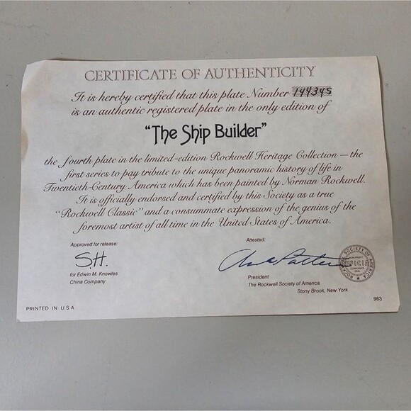 Norman Rockwell “The Ship Builder” Collectors Plate Boxed With Certificate 1980 - Picture 3 of 5